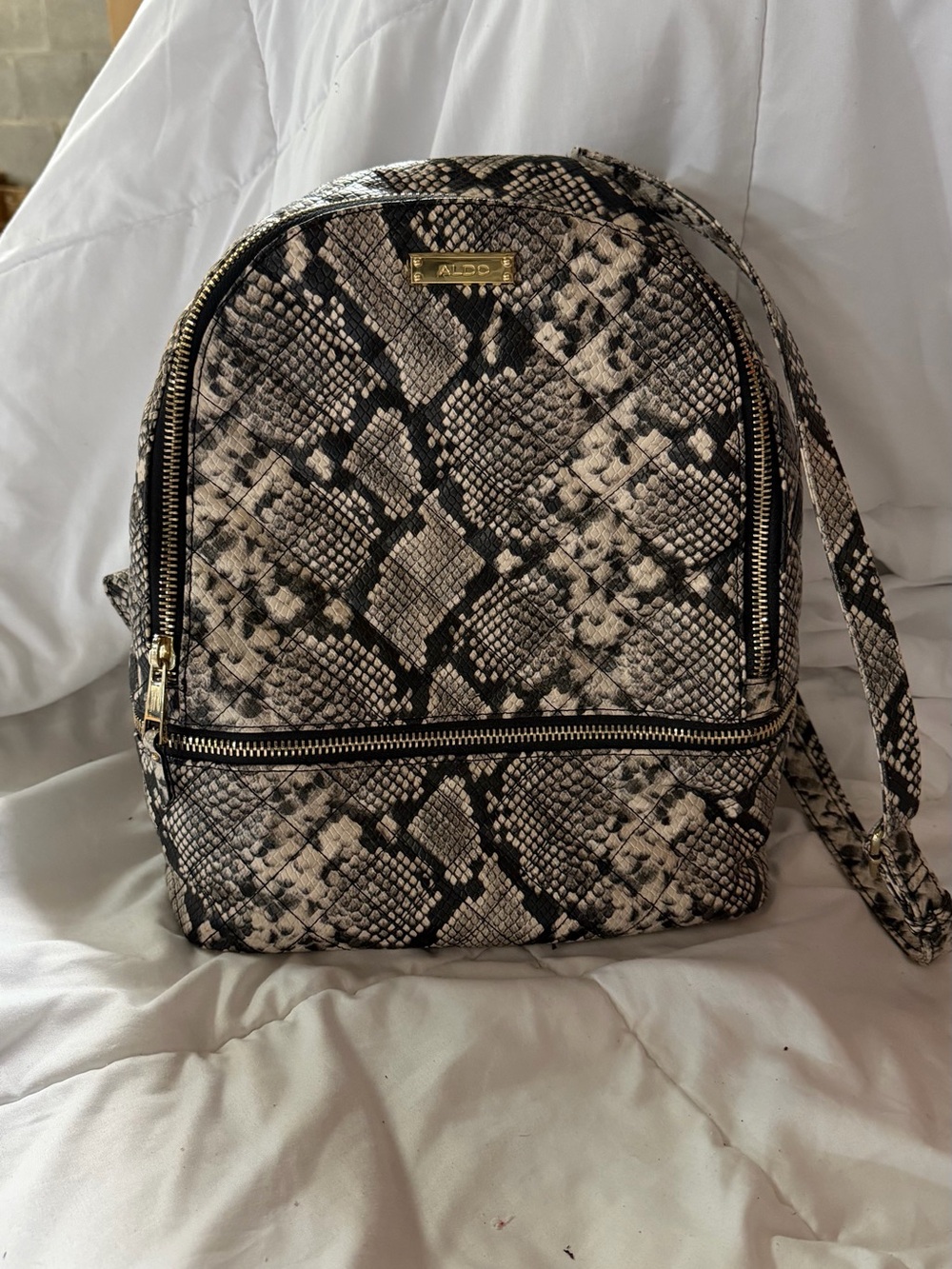 Aldo Black & Cream Snake-Print Mini Backpack